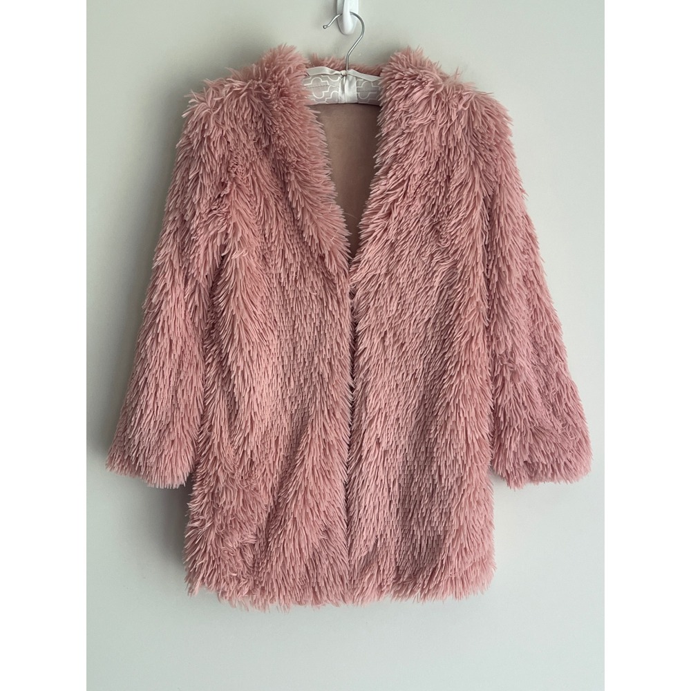 Angie Girls Blush Pink Shaggy Faux Fur Open Front/Single Hook Clasp Barbiecore L